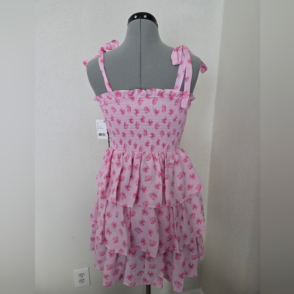 Midnight Doll Wool Dobby Print Square Neck Tie Strap Tiered  Dress - Picture 2 of 5